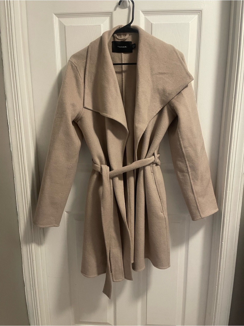 Tahari Neutral Taupe Open-Front Trench with Self-Tie Belt